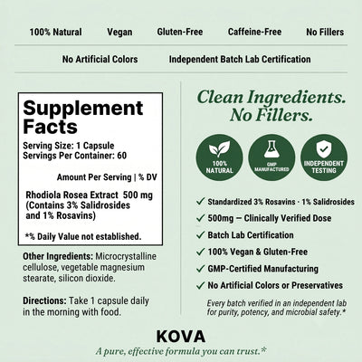 KOVA Rhodiola Rosea — 500mg Standardized